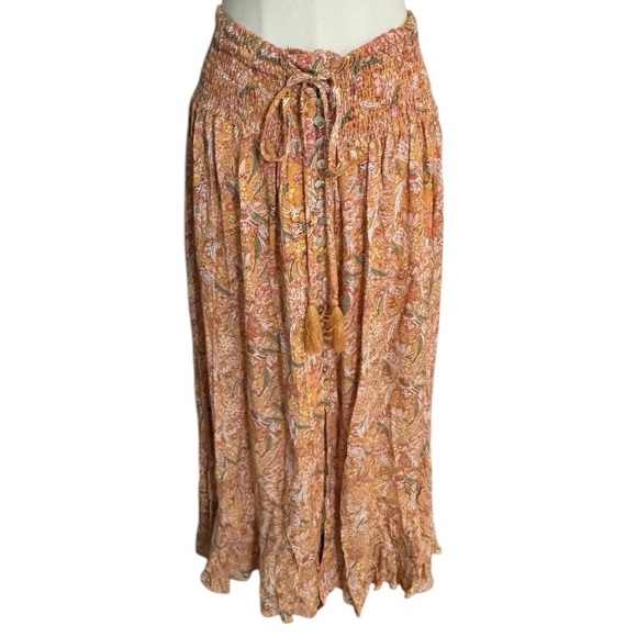 RACHEL ZOE Floral Bohemian Maxi Skirt Orange Tropical Vacation Size L Boho Beach - Picture 1 of 7